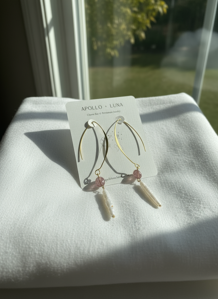 Earrings with Pearl & Strawberry Quartz