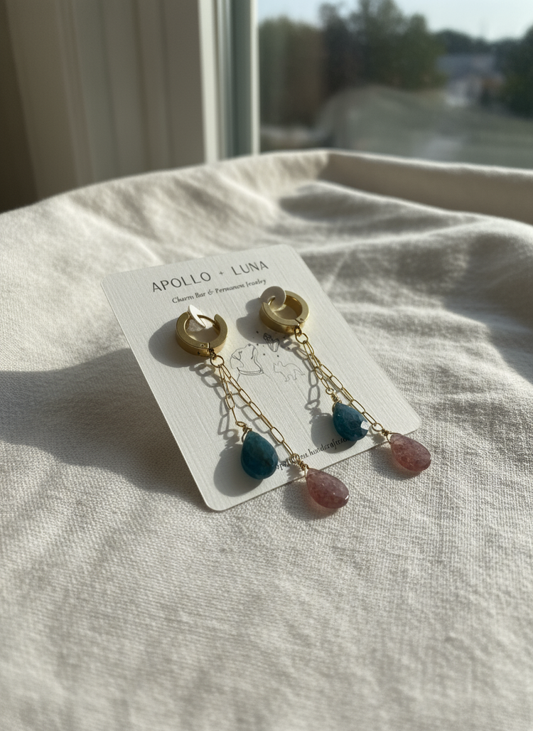 Earring Hoops with Two Teardrop Gemstones