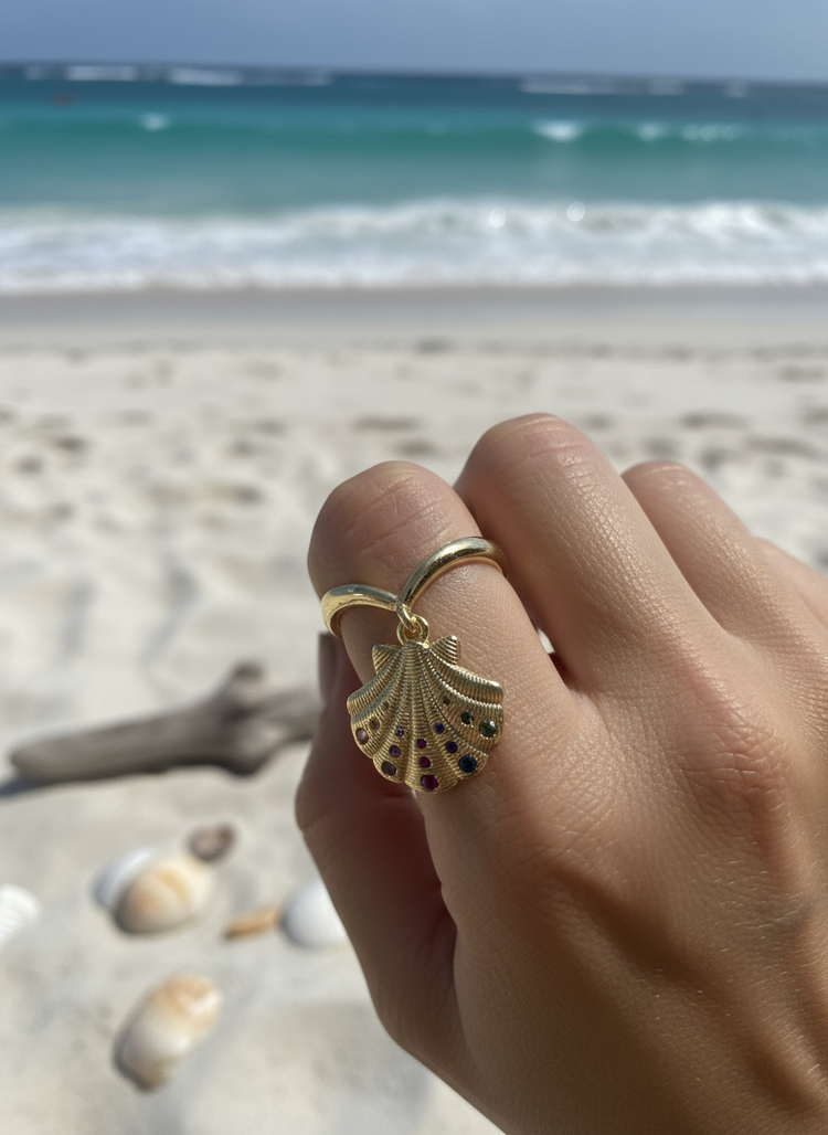 Adjustable Seashell Charm Rings