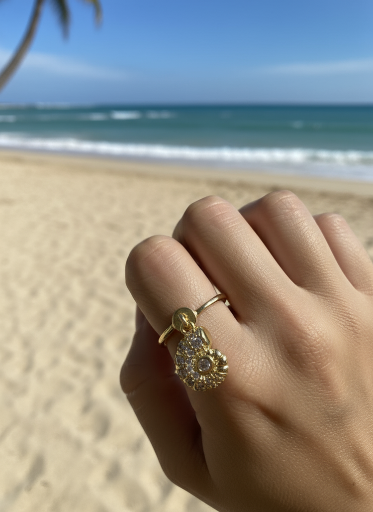 Adjustable Seashell Charm Rings