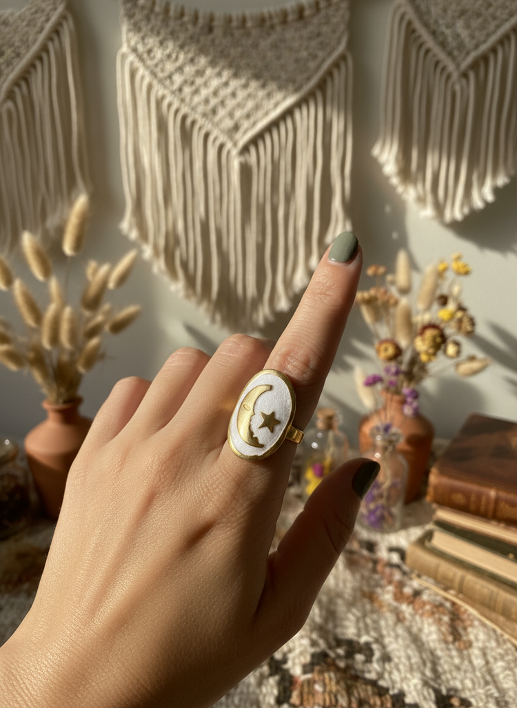 Adjustable Moon and Star Ring