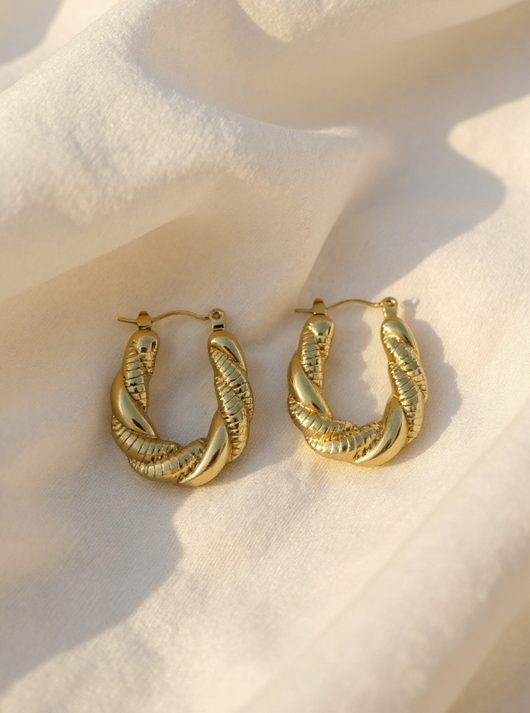 Gold Twisted Oval Hoops
