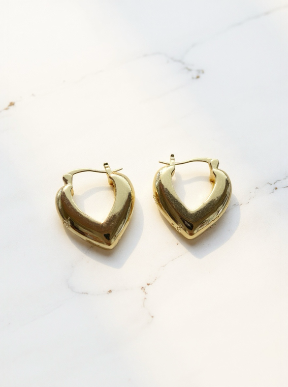 Gold Heart Shaped Hoops