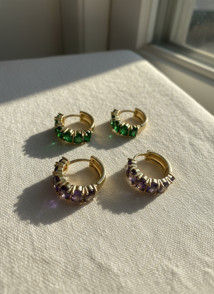 Gold Gemstone Huggies