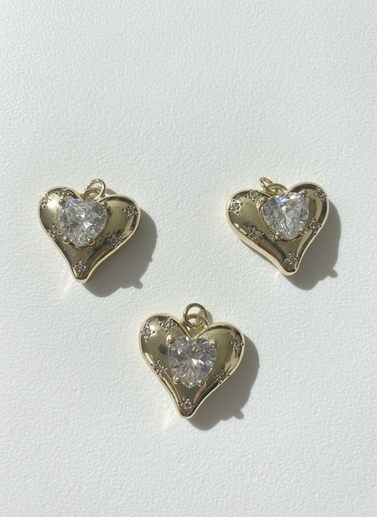 Golden 3D Heart Charm