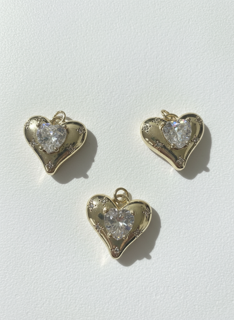 Golden 3D Heart Charm