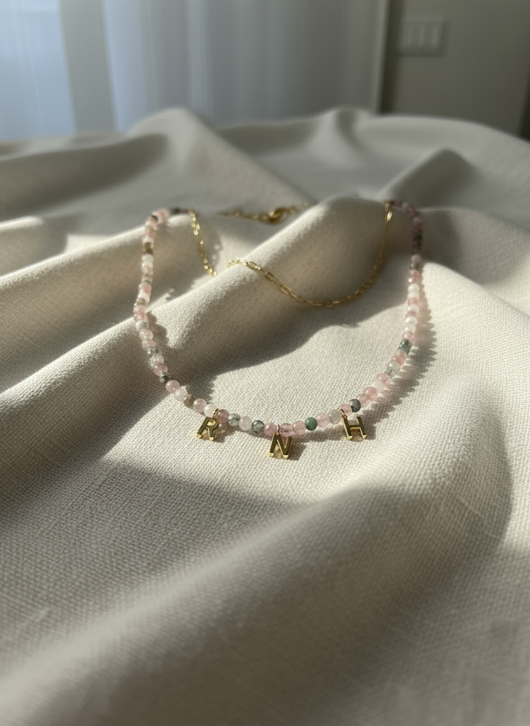 Handmade Watermelon Tourmaline Initial Necklace