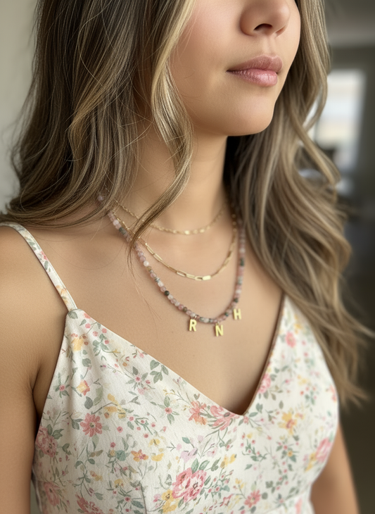 Handmade Watermelon Tourmaline Initial Necklace