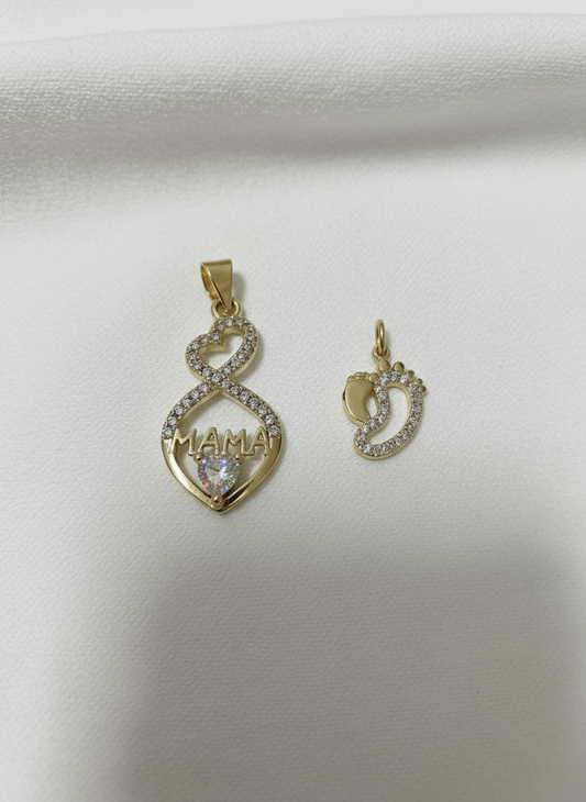 Gold Zircrani Heart Twist (Mama) & Baby and Adult Feet Charm
