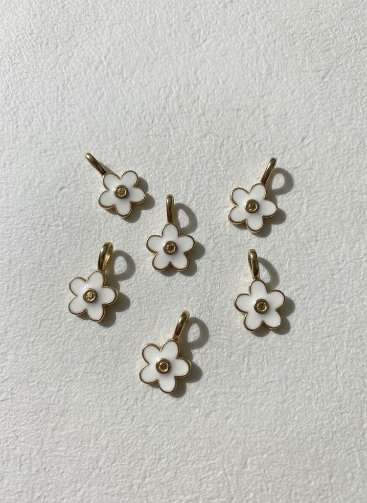 Mini Gold & White Enamel Flower Charm