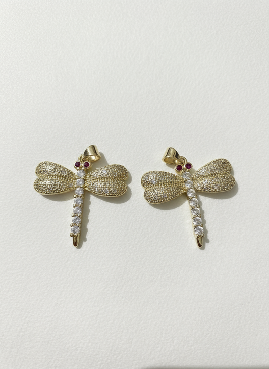 Gold Zirconia Dragon Fly Charm