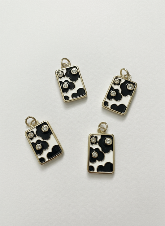 White and Black Flower Pattern Charm