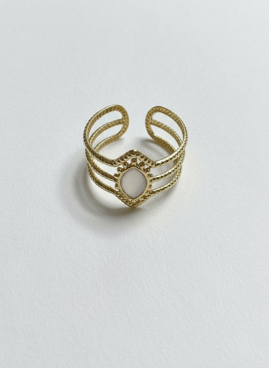 Adjustable Oval White Enamel Ring