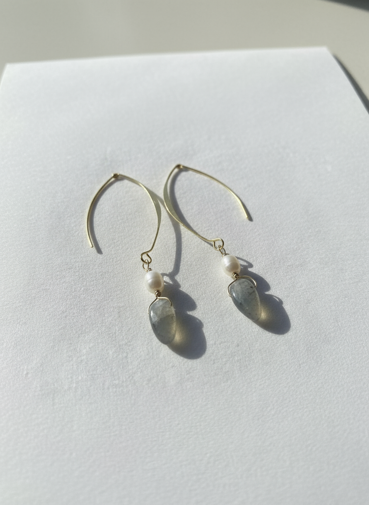 Earrings with Pearl & Strawberry Quartz