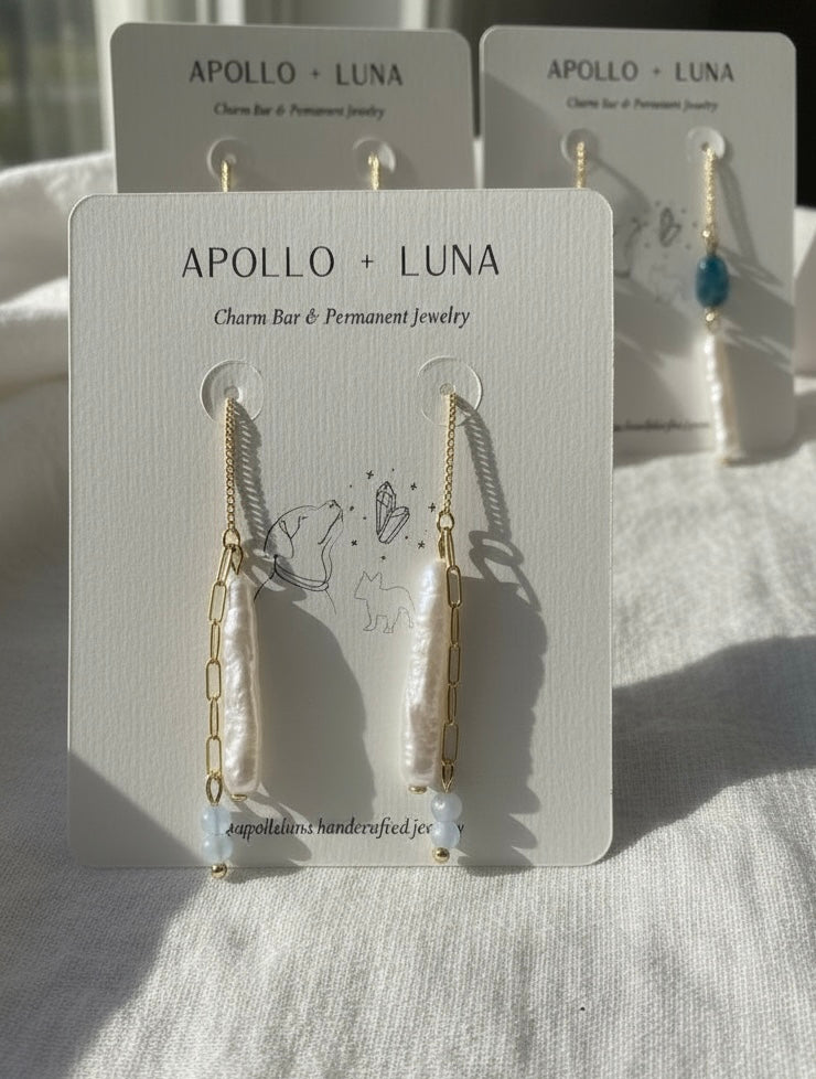 Earring Threads with Pearl & Aquamarine