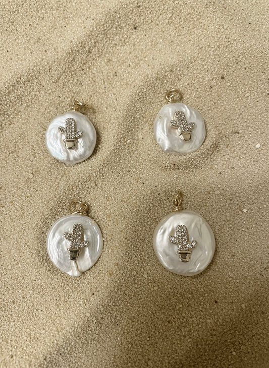Freshwater Pearl with Gold Cactus Charm