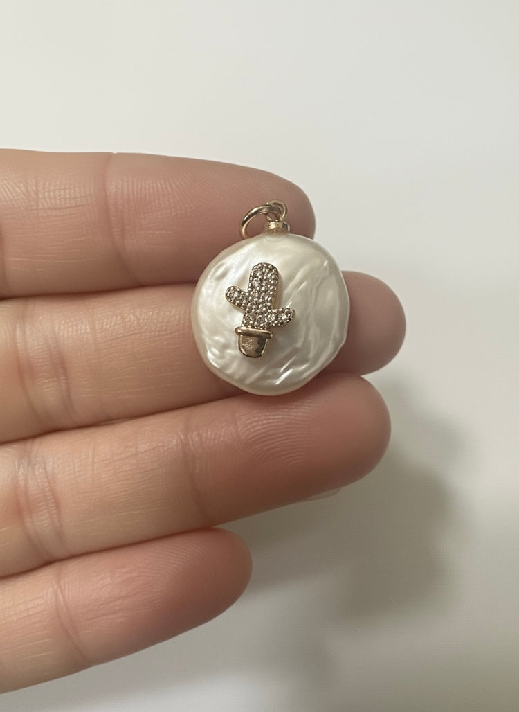 Freshwater Pearl with Gold Cactus Charm
