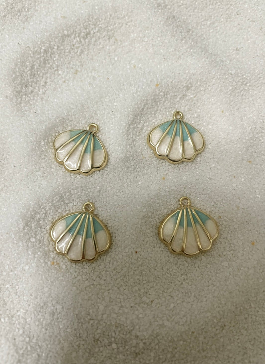 Mini Green and White Enamel Sea Shell Charms