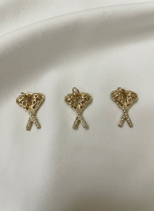 Gold Zirconia Lacrosse Stick Charm