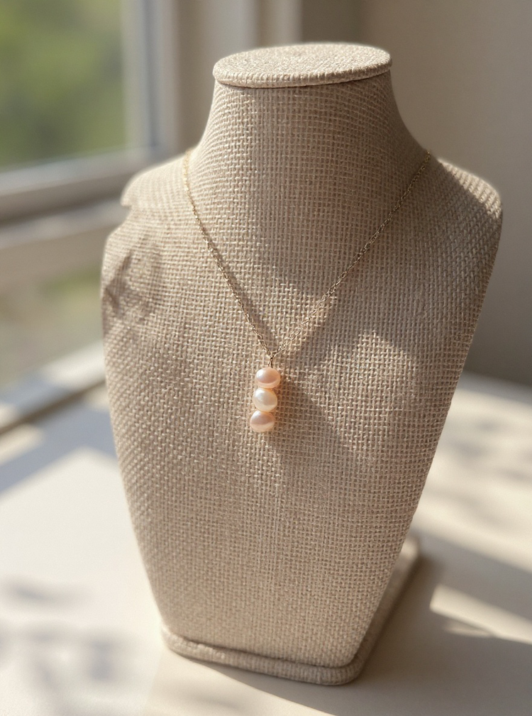 14k Gold Filled Necklace With Three Pink Freshwater Pearls