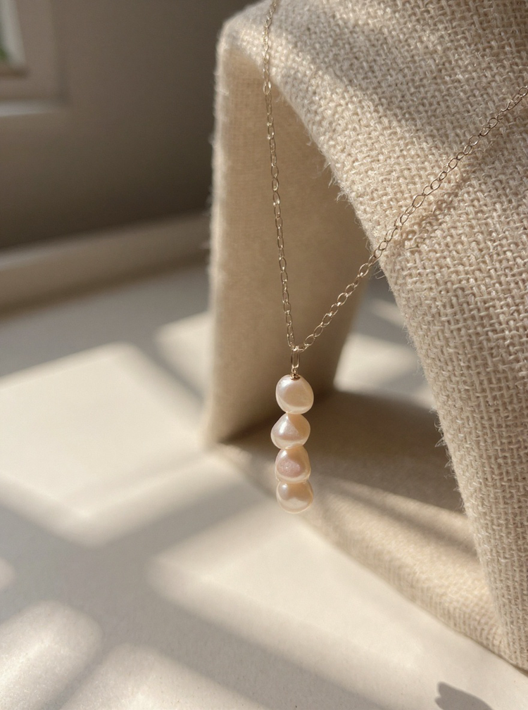 14k Gold Filled Necklace With Three Pink Freshwater Pearls