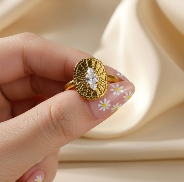Adjustable Gold Oval With Diamond Accent Ring
