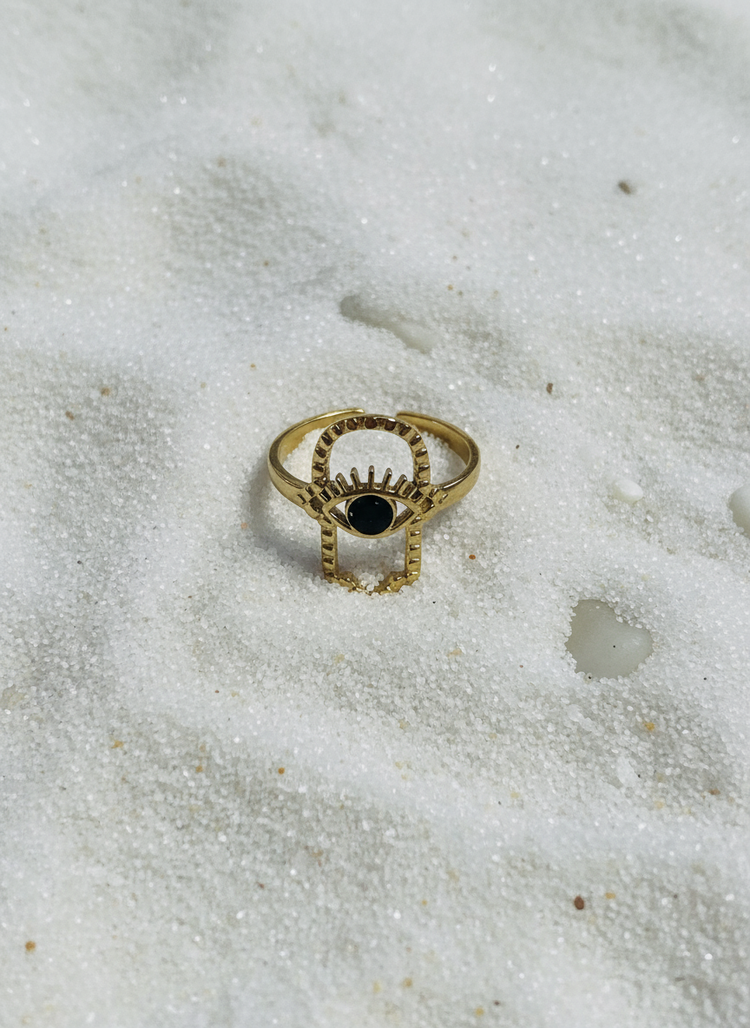 Adjustable Evil Eye Ring With Color Stone