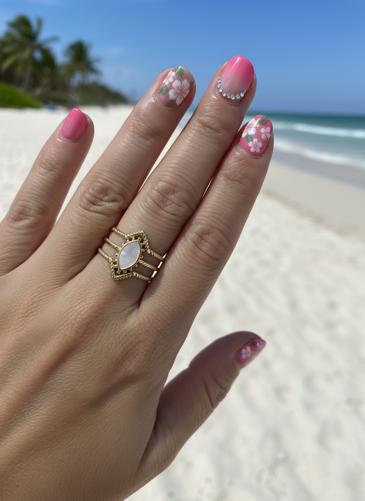 Adjustable Oval White Enamel Ring