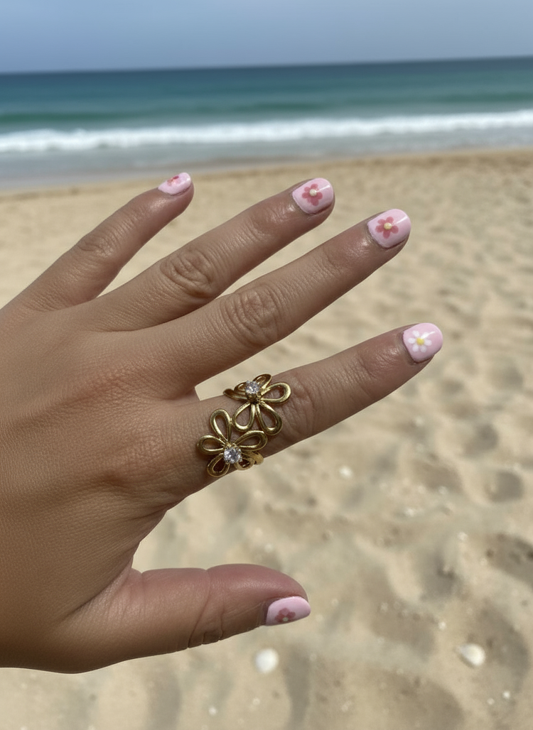 Adjustable Double Flower Ring