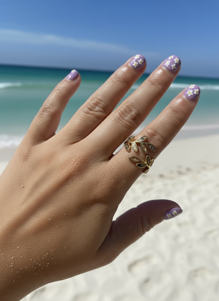 Adjustable Multi Color Shell Leaf Ring