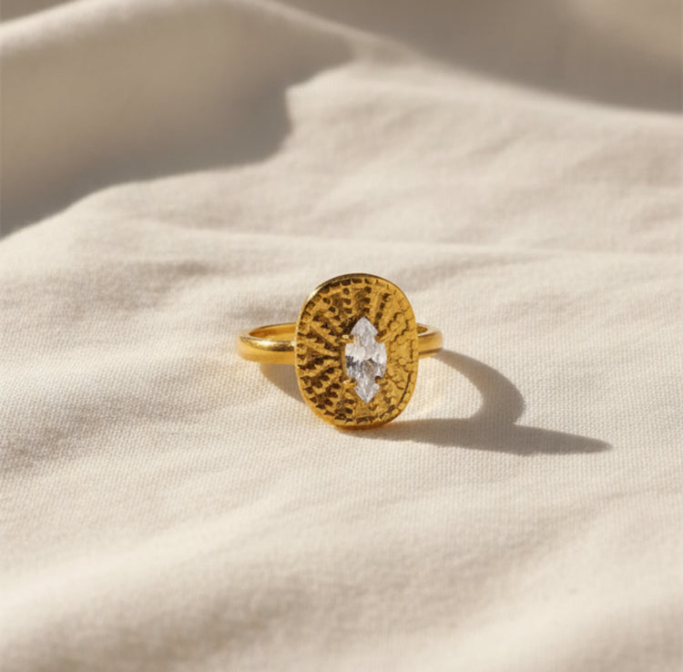 Adjustable Gold Oval With Diamond Accent Ring