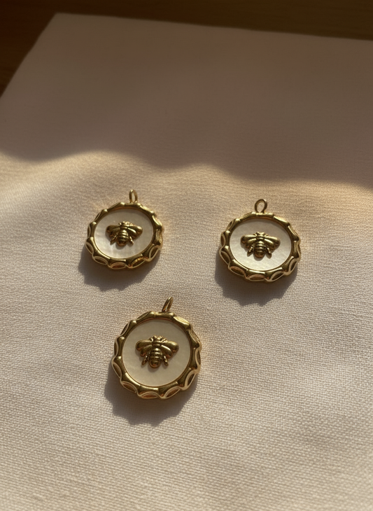 Round Bee Charm with Gold Trim