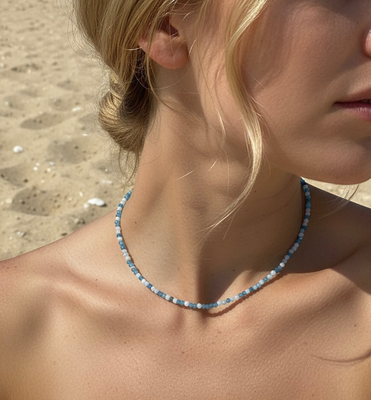 Handmade Blue and White Quartz Initial Necklace