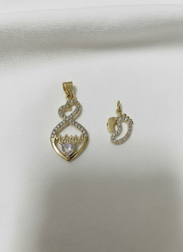Gold Zircrani Heart Twist (Mama) & Baby and Adult Feet Charm
