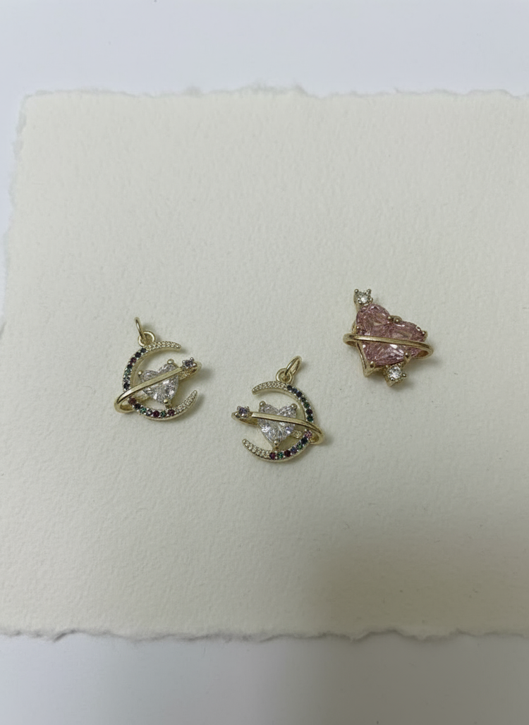Gold Wrapped Half Moon & Heart Charms