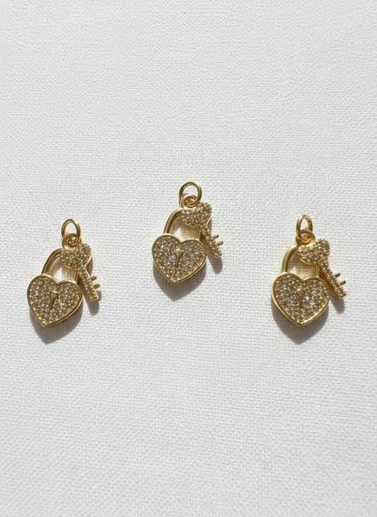 Gold Heart with Key Charm