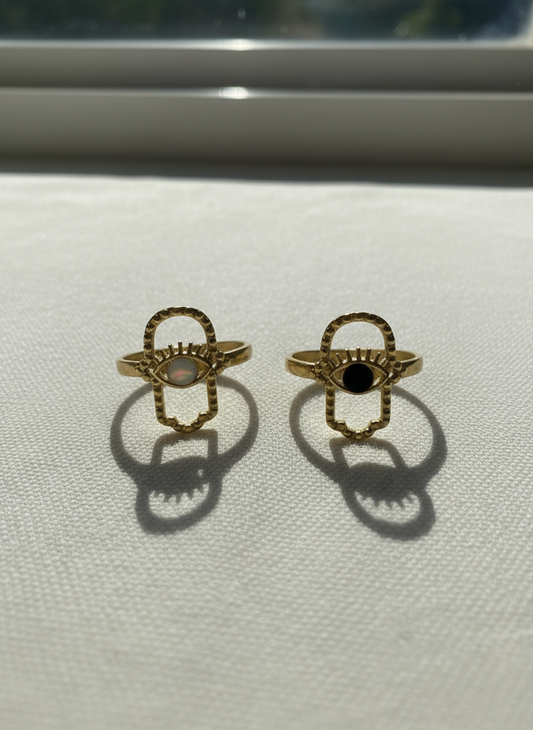 Adjustable Evil Eye Ring With Color Stone