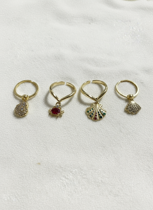 Adjustable Seashell Charm Rings