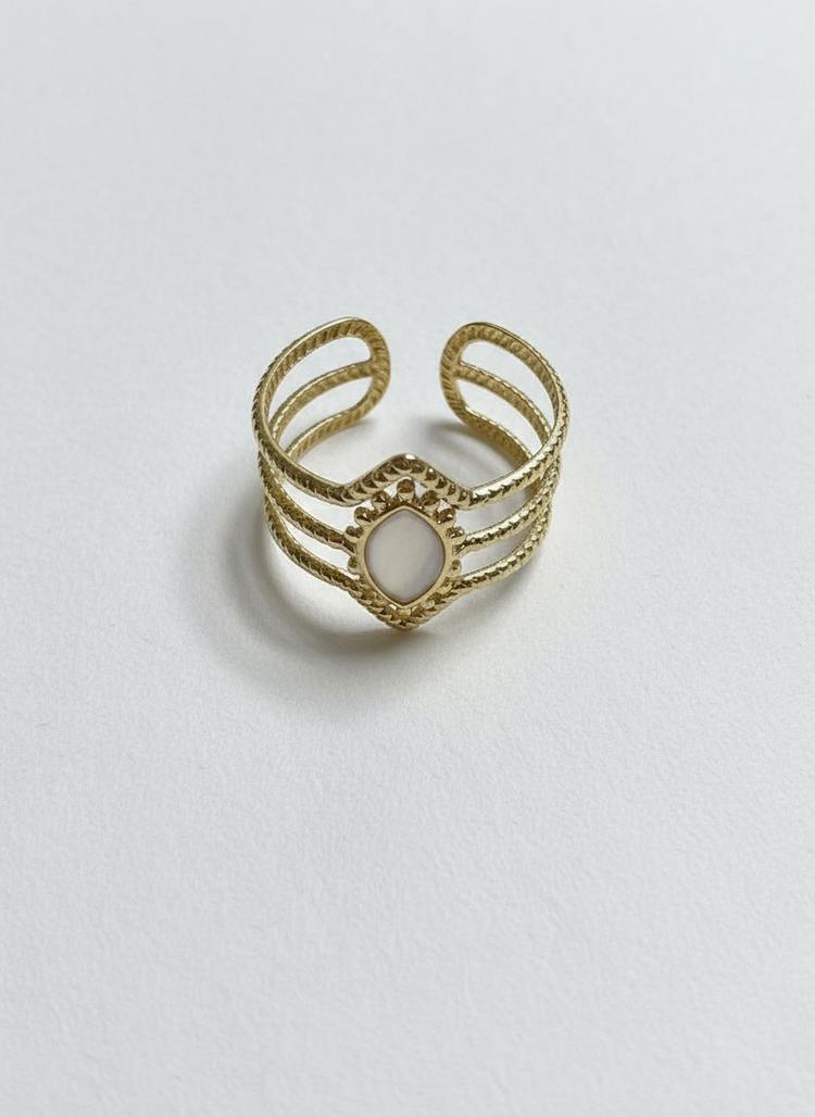 Adjustable Oval White Enamel Ring