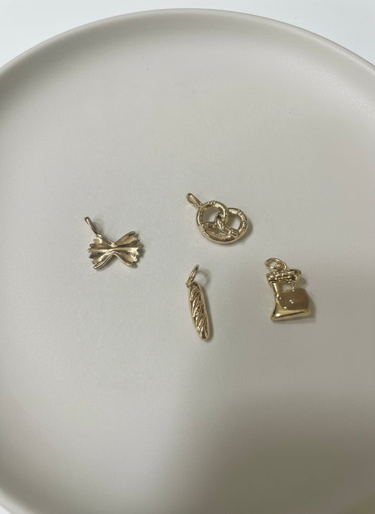 Food Charms - Pasta Charm, Bread Charm, Pretzel Charm, Brass Enamel Mixer Charm