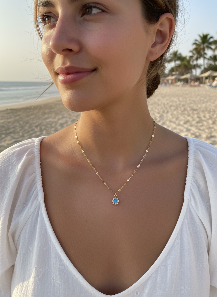 Teardrop Blue Opal Handmade Necklace